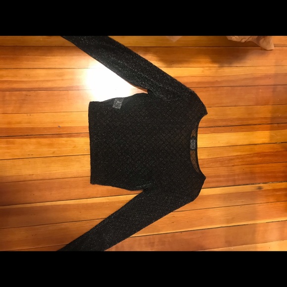 Black mesh sparkly long sleeve crop top size large - Picture 4 of 4